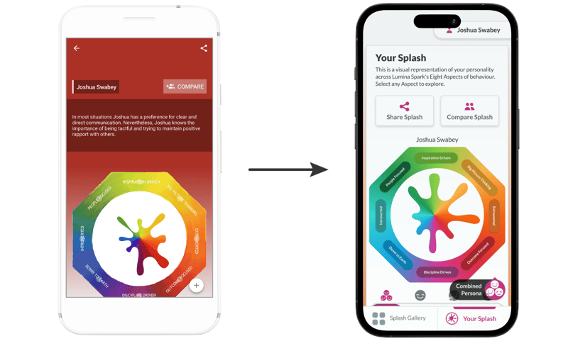 Share and Compare feature on Lumina Splash app