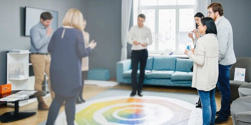 Whizz Kidz staff attending Lumina workshop and Lumina Spark mat is displayed on the picture