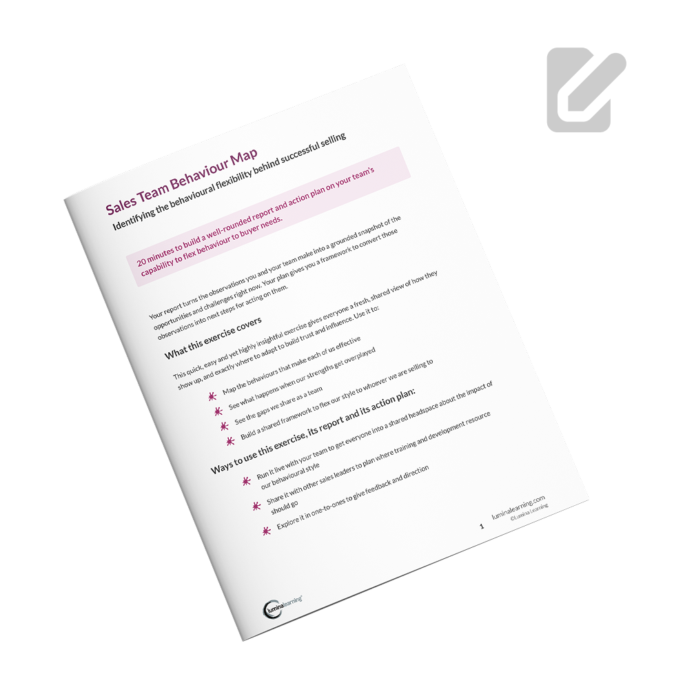 Picture showing a page from Sales Team Behaviour Map Worksheet 